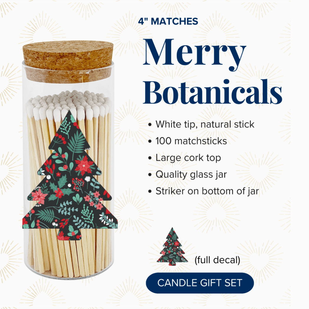 4" Merry Botanicals Safety Matches in Mini Glass Cloche (with Strikers) | Premium Gift Box from The Gifting Suite | Australia
