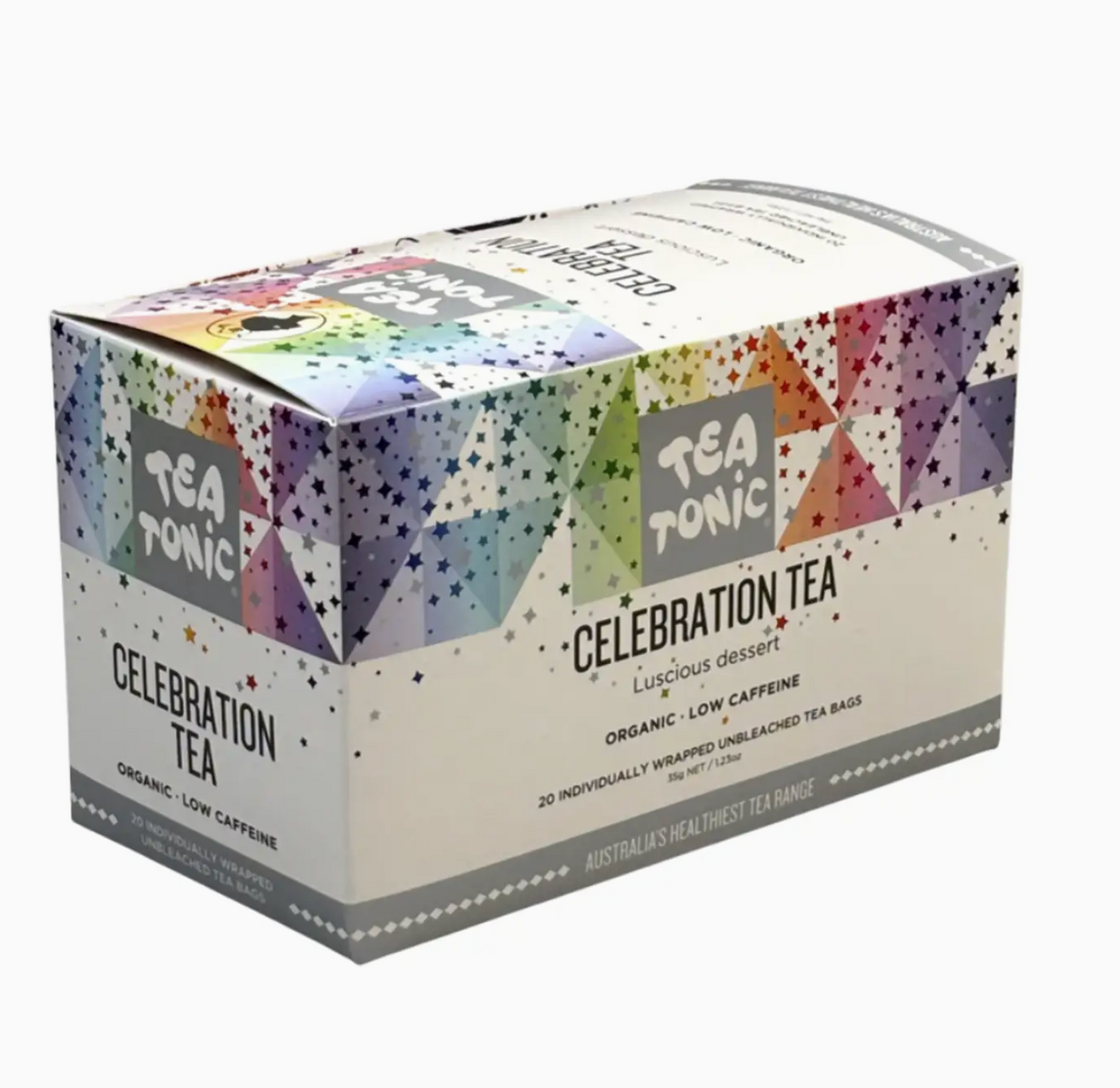 Tea Tonic Celebration Tea gift box containing 20 individually wrapped dessert-flavoured teabags