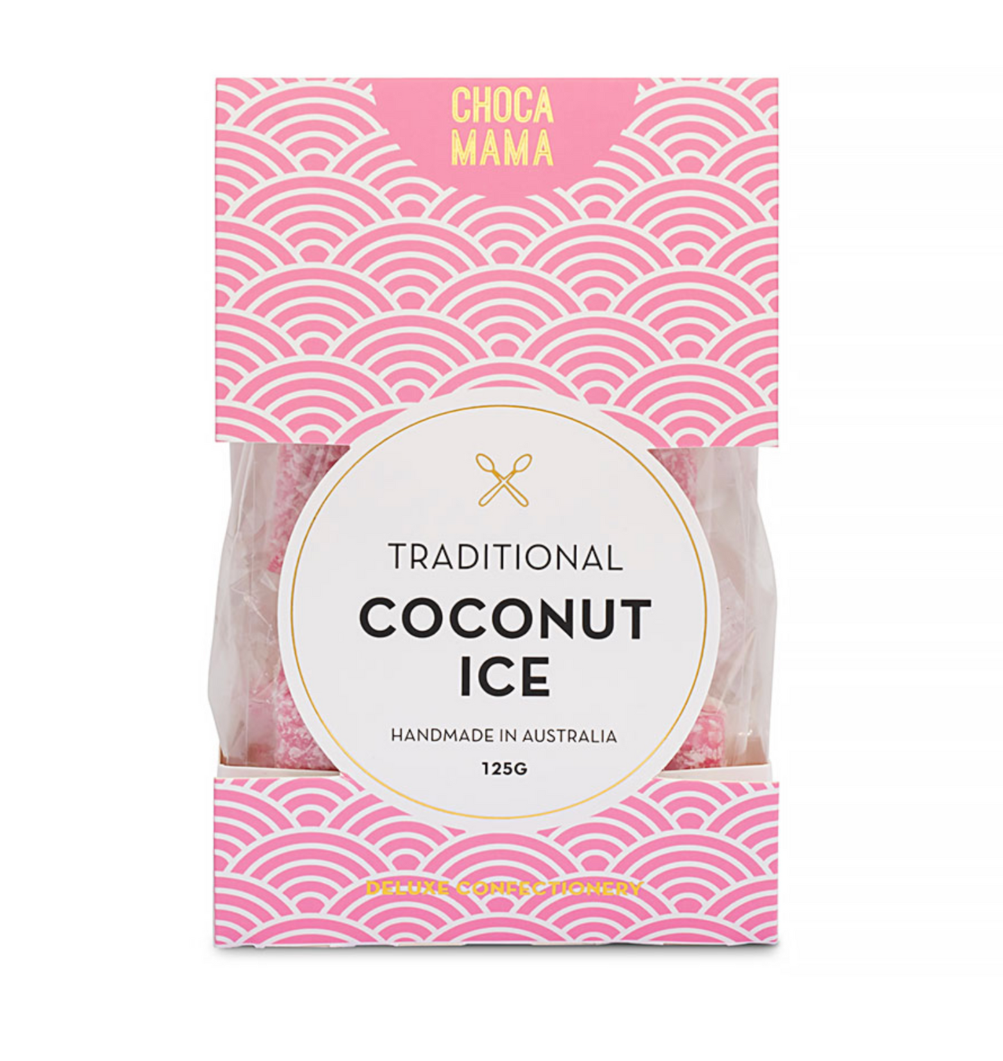 Chocamama Traditional Coconut Ice 125g handmade Australian confectionery in premium pink gift box
