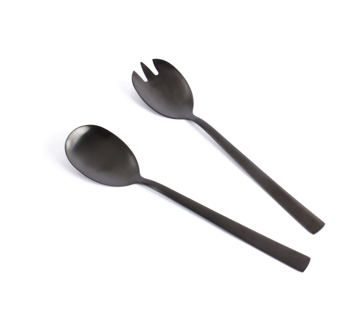 GABEL&TELLER Black Matte Salad Servers – 2-Piece Set