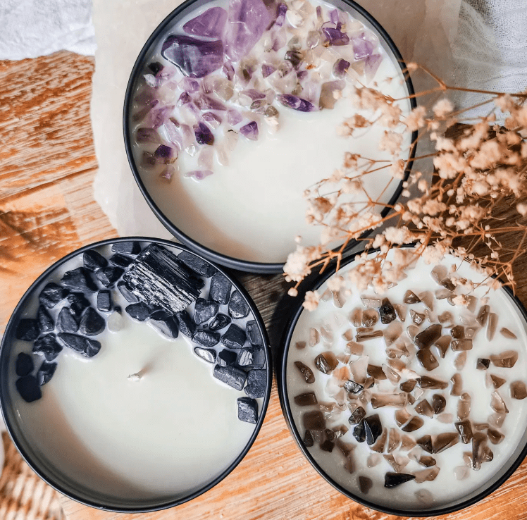 Boho Tranquility Co Intention Candle – Grounded | Smokey Quartz Crystal Candle | Premium Gift Box from The Gifting Suite | Australia