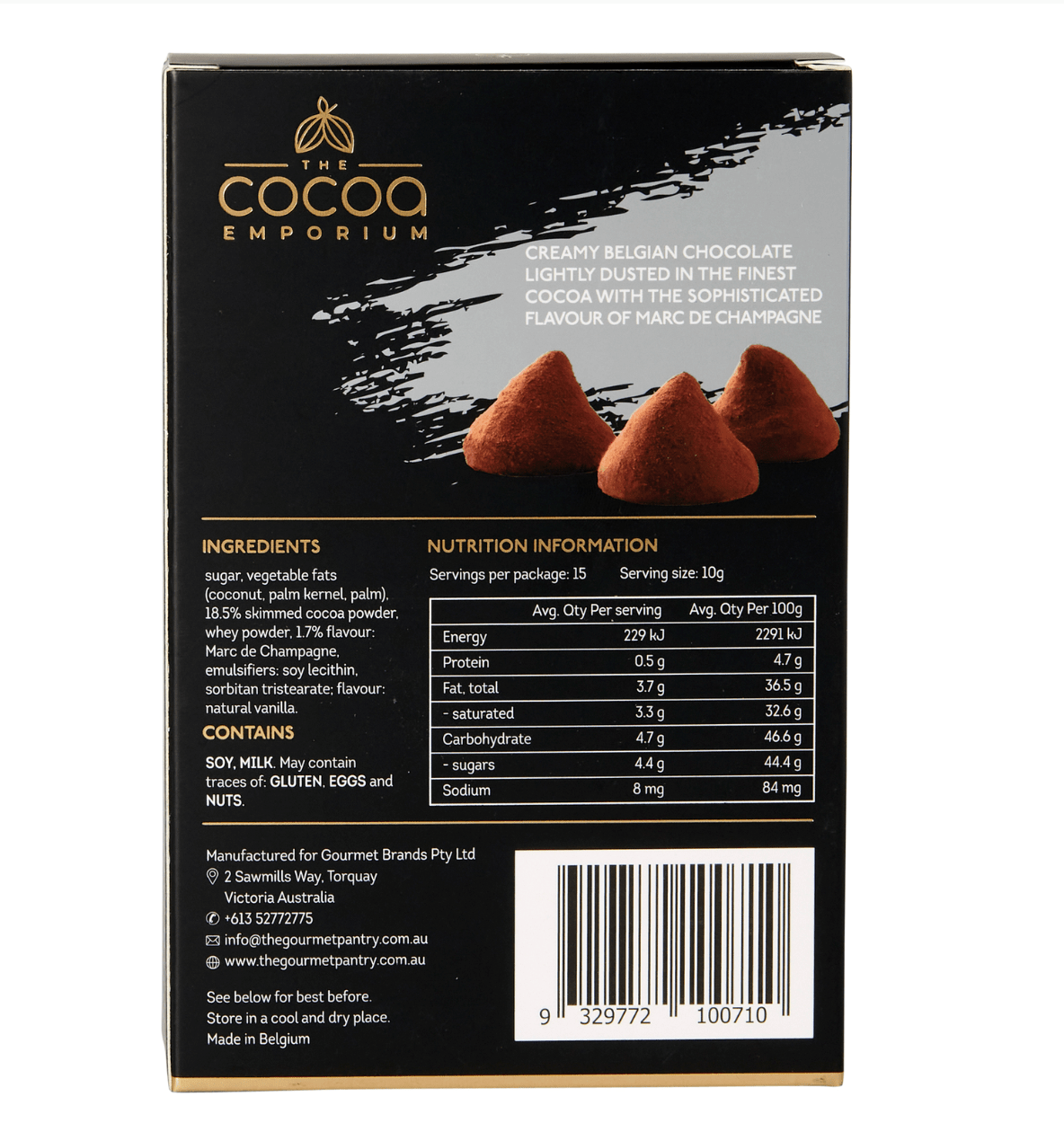 The Cocoa Emporium Belgian Cocoa Dusted Truffles – Marc de Champagne 150g | Premium Gift Box from The Gifting Suite | Australia