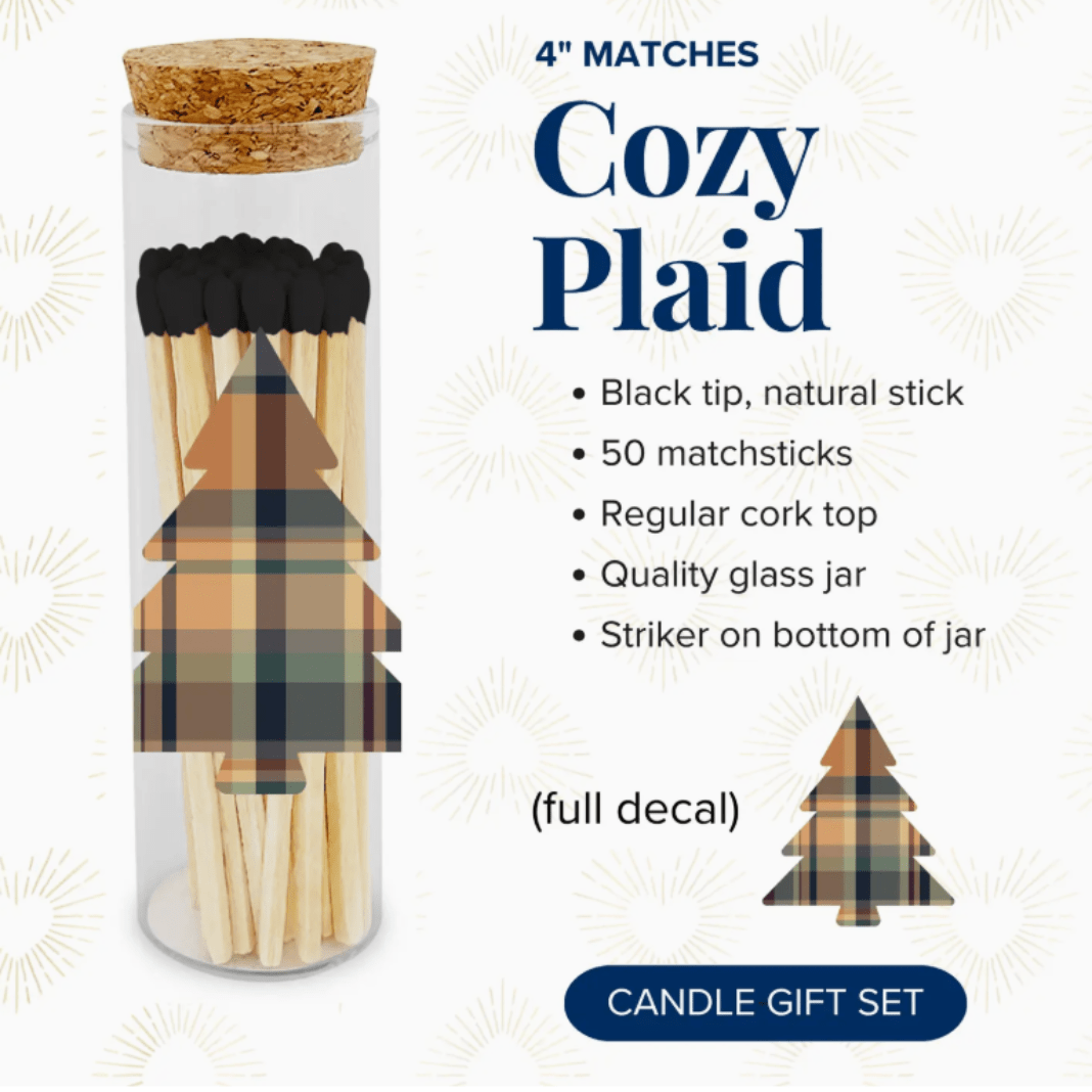 4" Cozy Plaid Safety Matches in Mini Glass Cloche (with Strikers) | Premium Gift Box from The Gifting Suite | Australia