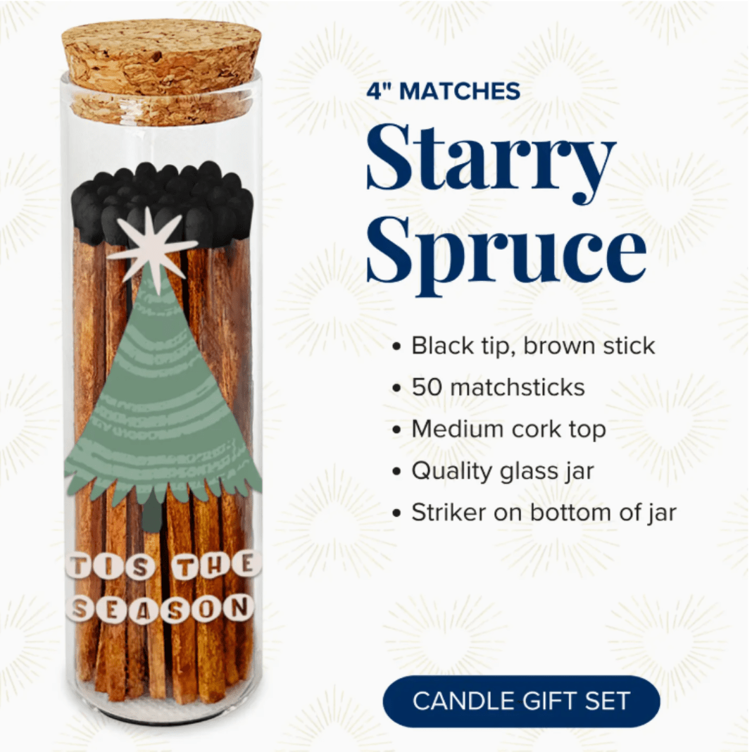 4" Starry Spruce Safety Matches in Mini Glass Cloche (with Strikers) | Premium Gift Box from The Gifting Suite | Australia