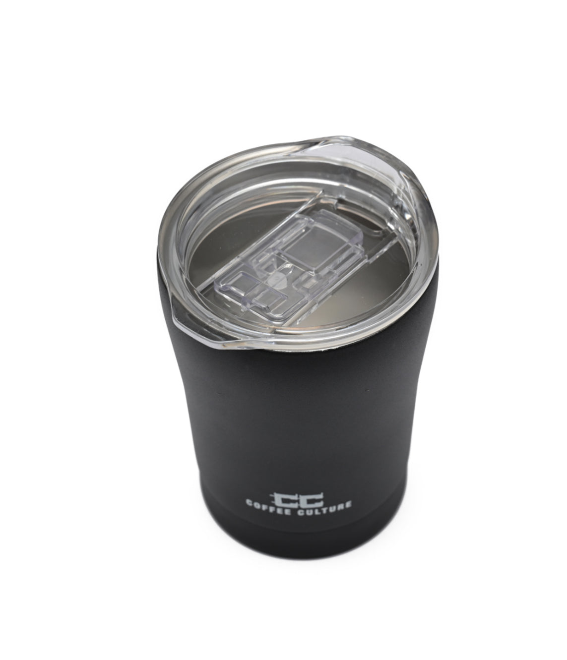 Stainless steel double wall reusable travel cup in pure black – 350ml capacity