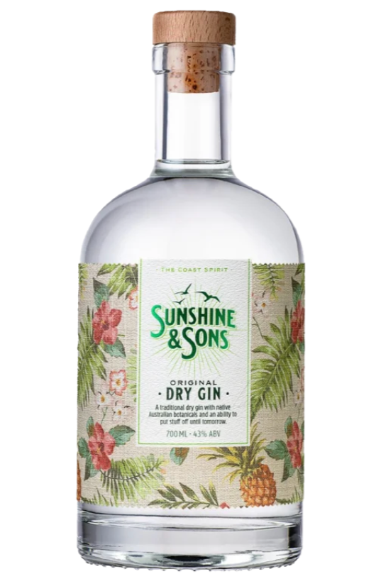 700ml bottle of Sunshine & Sons Original Gin – crafted with native Australian botanicals