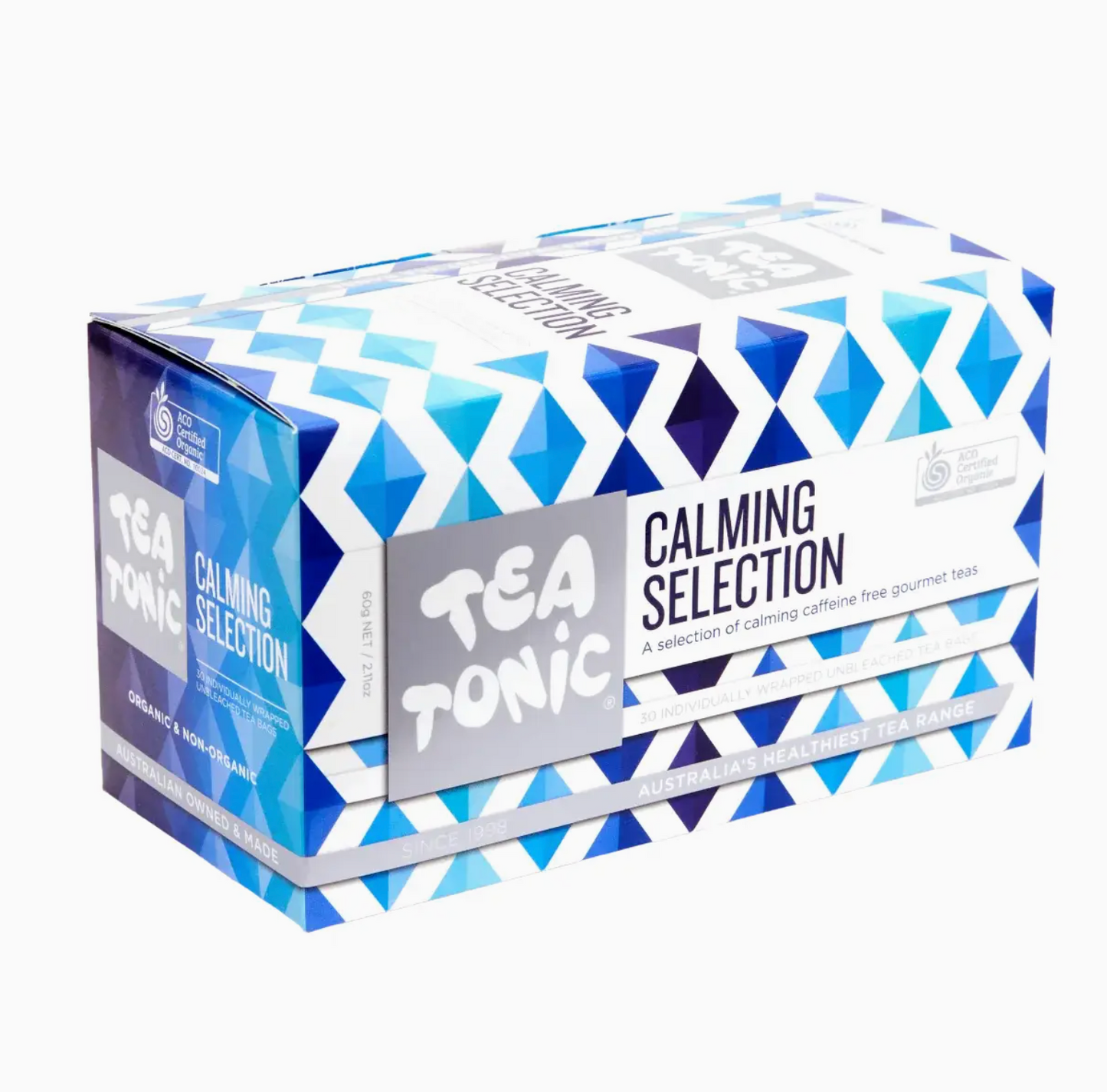 Tea Tonic Calming Selection gift box with 30 individually wrapped herbal teabags