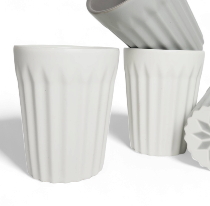 Modern Ribbed Latte Cup – Matte White (220ml)