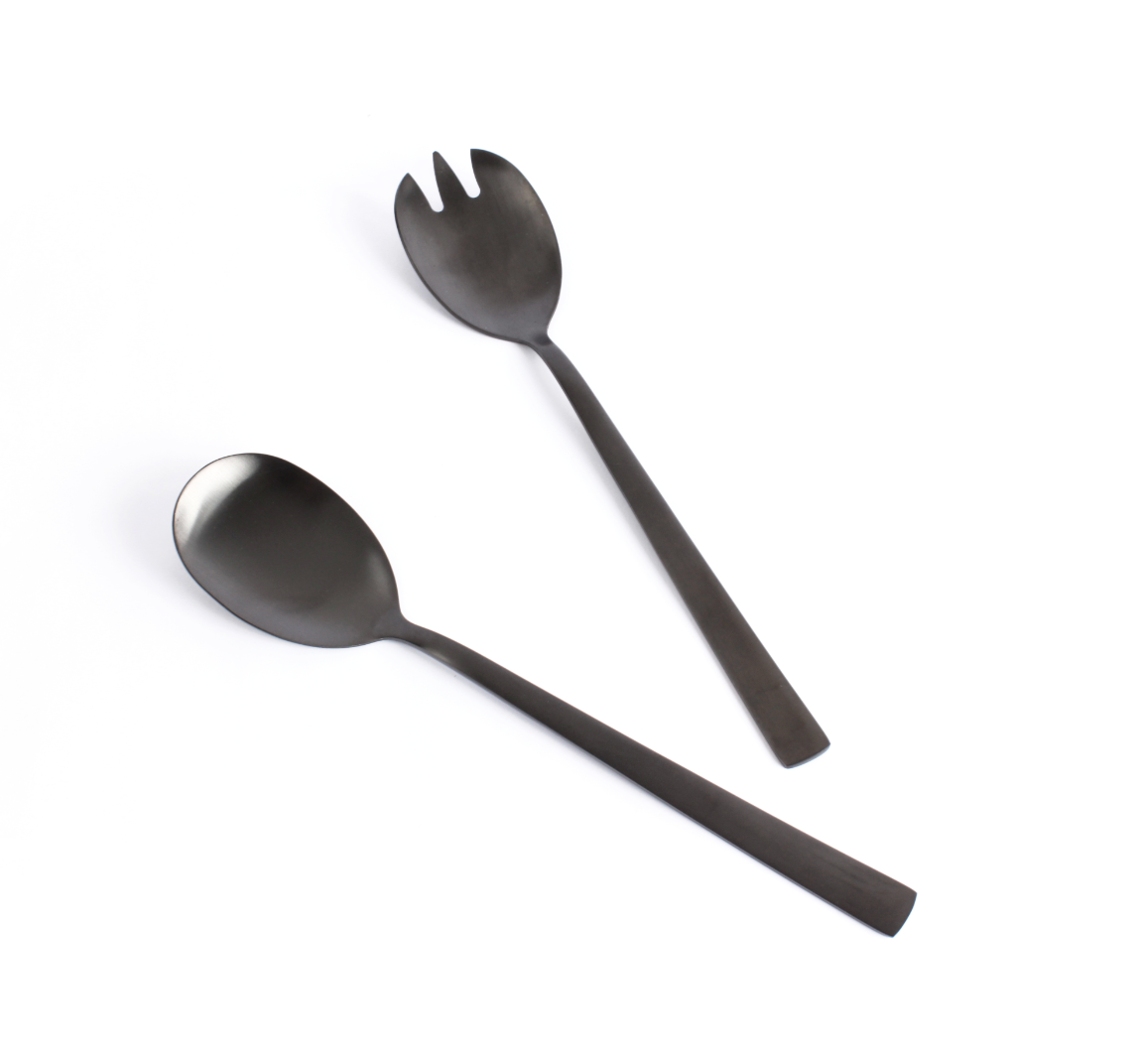 GABEL&TELLER Black Matte Salad Servers – 2-Piece Set