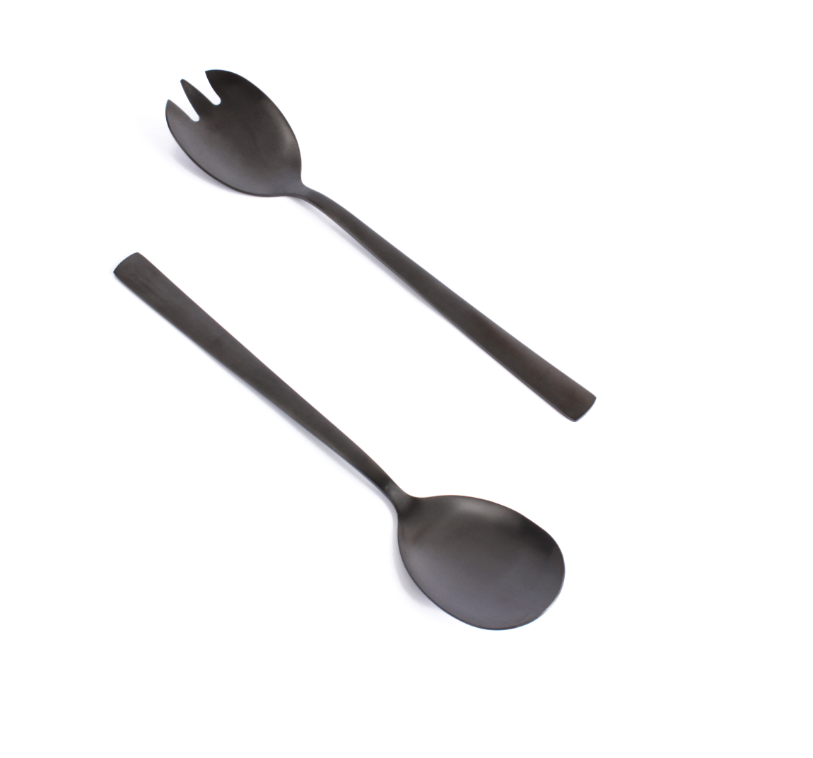 GABEL&TELLER Black Matte Salad Servers – 2-Piece Set