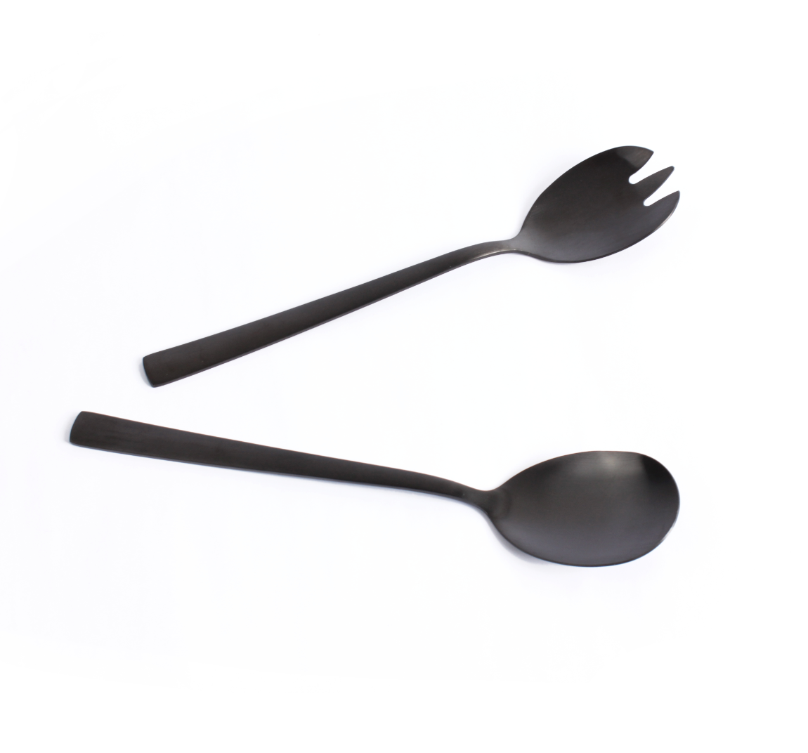 GABEL&TELLER Black Matte Salad Servers – 2-Piece Set