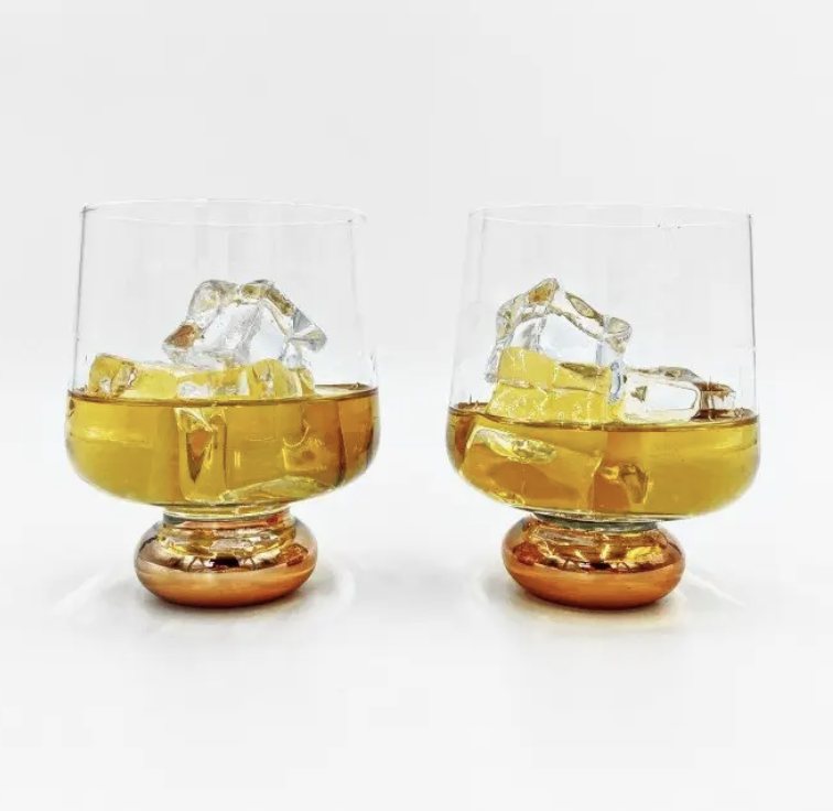 Copper sphere rocks glasses set of two for whisky and cocktails