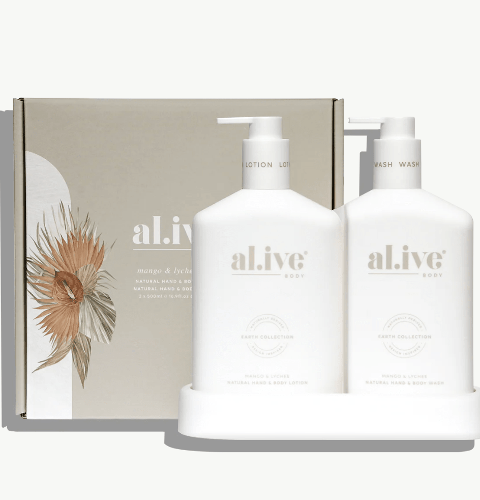 al.ive Bathroom Duo – Mango & Lychee | Luxury Hand & Body Wash + Lotion Set (500ml) | Premium Gift Box from The Gifting Suite | Australia