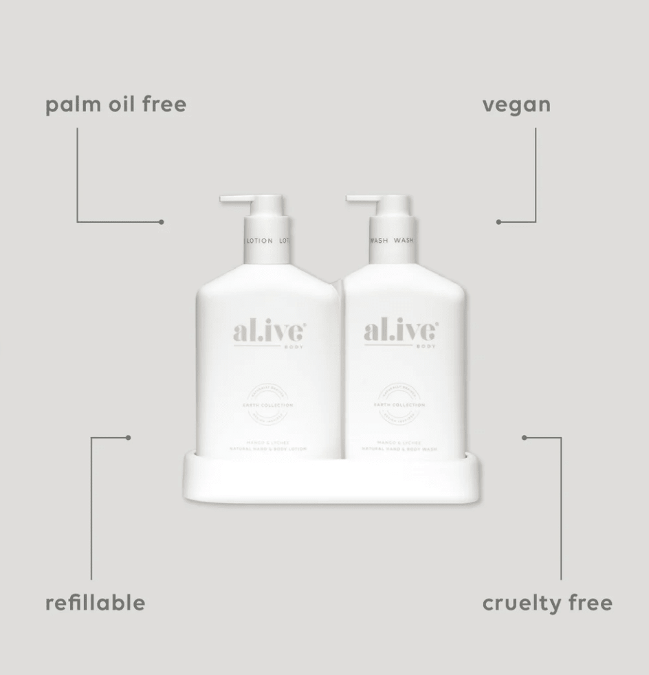 al.ive Bathroom Duo – Mango & Lychee | Luxury Hand & Body Wash + Lotion Set (500ml) | Premium Gift Box from The Gifting Suite | Australia