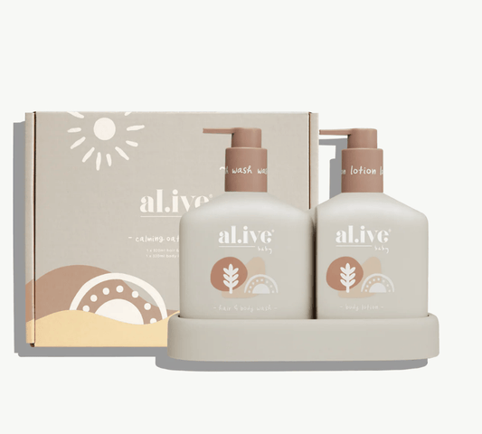 al.ive body Baby Hair & Body Duo – Calming Oatmeal | Premium Gift Box from The Gifting Suite | Australia