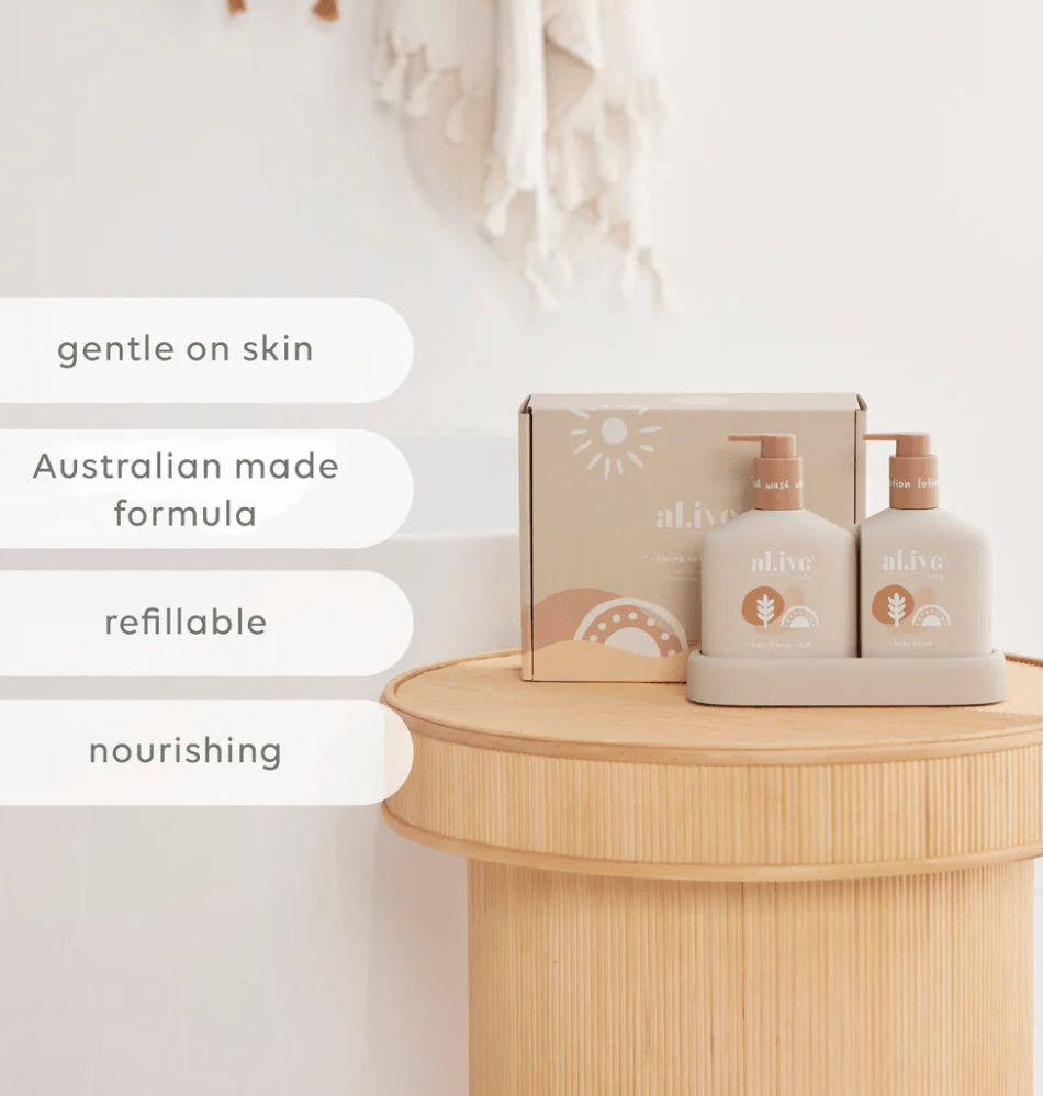 al.ive body Baby Hair & Body Duo – Calming Oatmeal | Premium Gift Box from The Gifting Suite | Australia