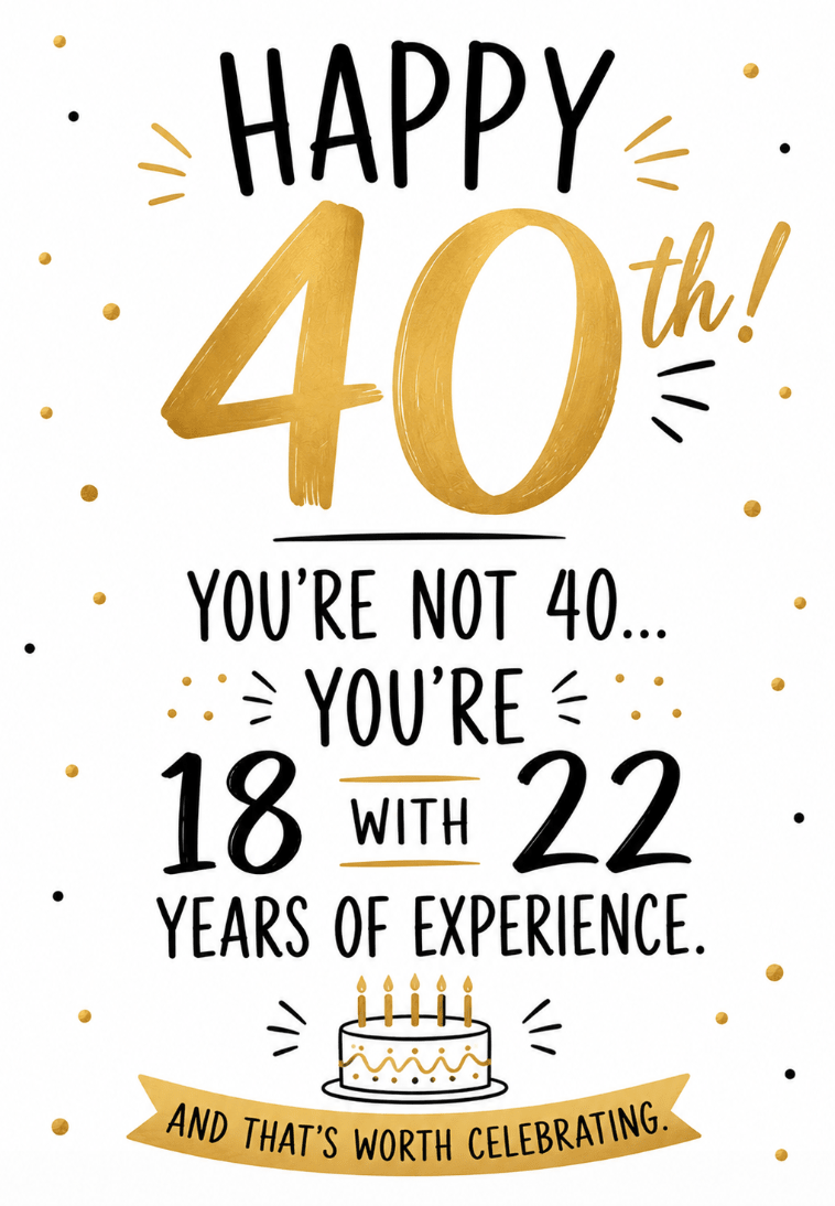 Funny 40th Birthday Card – 18 With 22 Years of Experience | Premium Gift Box from The Gifting Suite | Australia