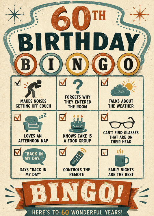 Funny 60th Birthday Card – Birthday Bingo | Premium Gift Box from The Gifting Suite | Australia
