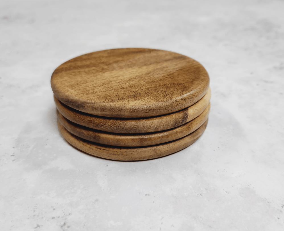 GABEL&TELLER Acacia Coasters – Set of 4 | Natural Timber Drink Coasters for Luxury Gift Boxes | Premium Gift Box from The Gifting Suite | Australia