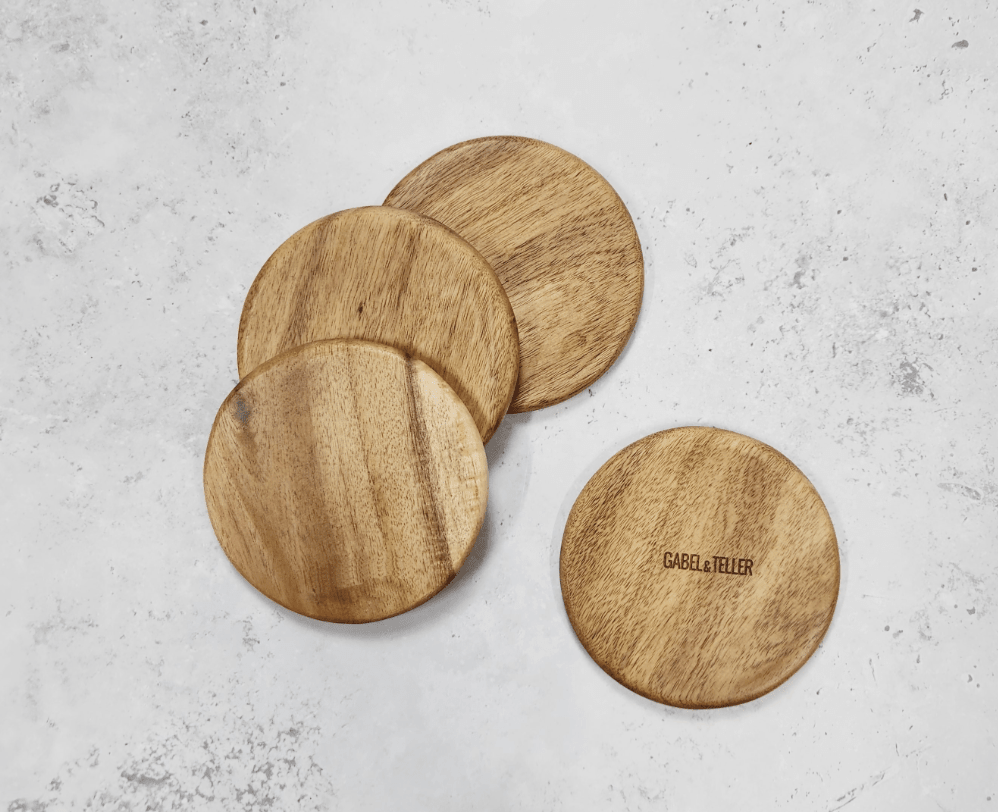 GABEL&TELLER Acacia Coasters – Set of 4 | Natural Timber Drink Coasters for Luxury Gift Boxes | Premium Gift Box from The Gifting Suite | Australia