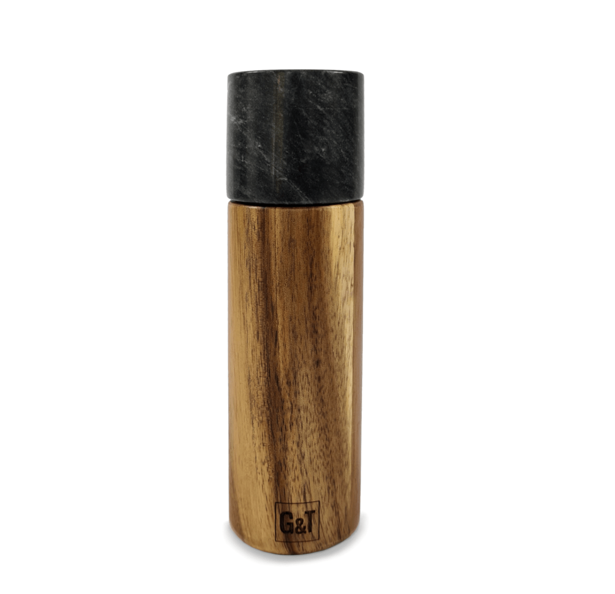 GABEL&TELLER Black Marble Salt & Pepper Grinder 18cm | Adjustable Acacia Wood Mill | Premium Gift Box from The Gifting Suite | Australia