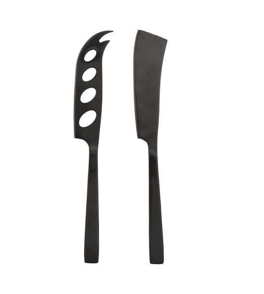 GABEL&TELLER Satin Black 2 Piece Cheese Knife Set | Elegant Stainless Steel Serving | Premium Gift Box from The Gifting Suite | Australia