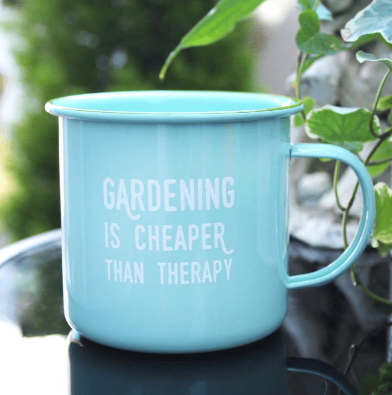 Gardening Is Cheaper Than Therapy Mug | Enamel Garden Mug Gift | Premium Gift Box from The Gifting Suite | Australia