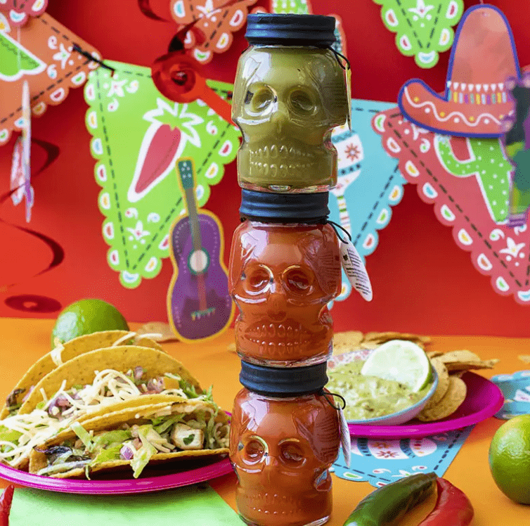 Grill Society Mexican Hot Sauce Collection | Skull Bottle Chilli Sauces (3 Pack, Made in Australia) | Premium Gift Box from The Gifting Suite | Australia