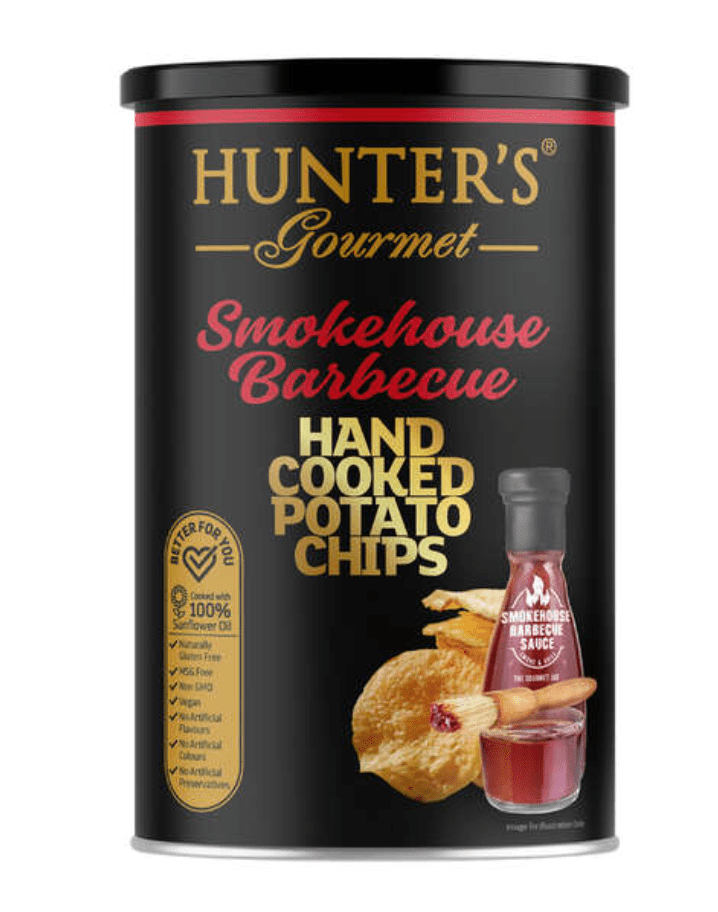 Hunter's Gourmet Hand Cooked Potato Chips Gold Collection - Smokehouse BBQ Canister 150g | Premium Gift Box from The Gifting Suite | Australia
