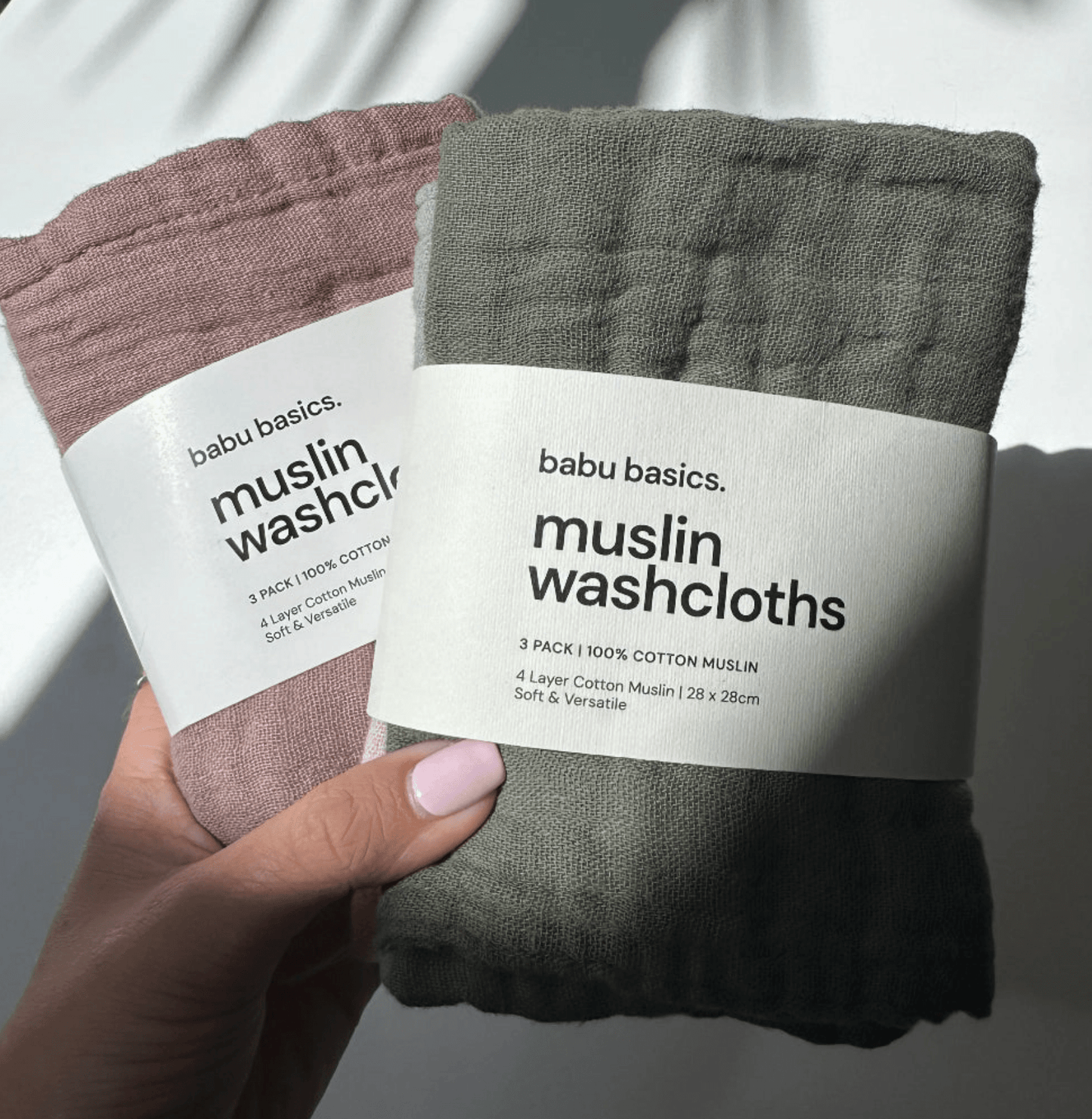 Organic Cotton Muslin Wash Cloth Set (3 Pack) – Sage, Moss & Oat | Premium Gift Box from The Gifting Suite | Australia