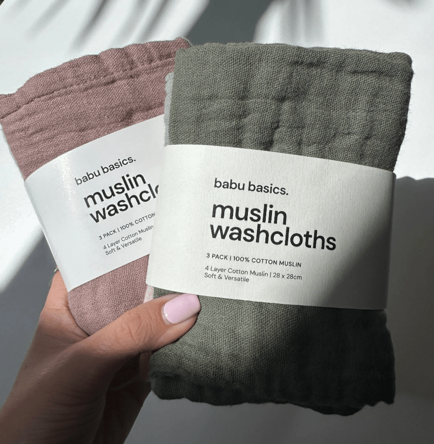 Organic Cotton Muslin Wash Cloth Set (3 Pack) – Sage, Moss & Oat | Premium Gift Box from The Gifting Suite | Australia