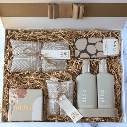 The Indulgence Gift Box – Luxury Gourmet Hamper with al.ive, Bahen & Co, and Soy Candle | The Gifting Suite | Premium Gift Box from The Gifting Suite | Australia