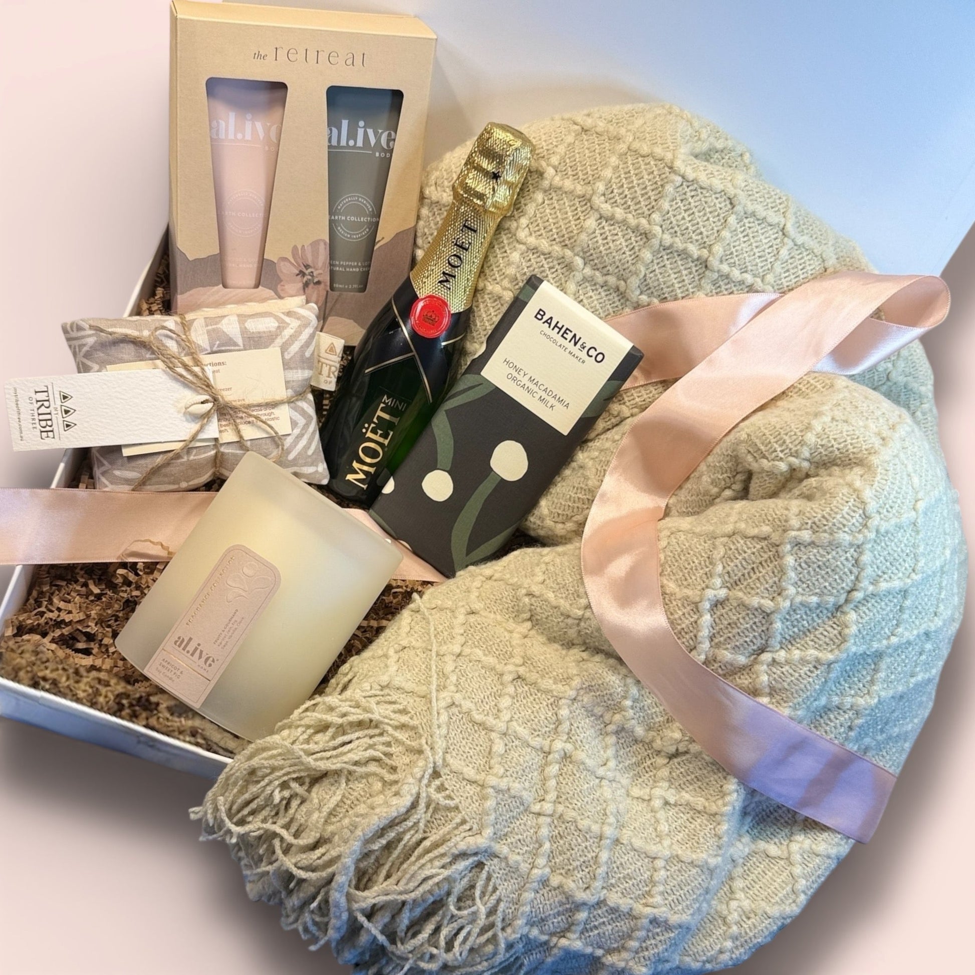 The Luxe Retreat Gift Box | Moët Champagne, al.ive Body & Cozy Home Essentials | Premium Gift Box from The Gifting Suite | Australia
