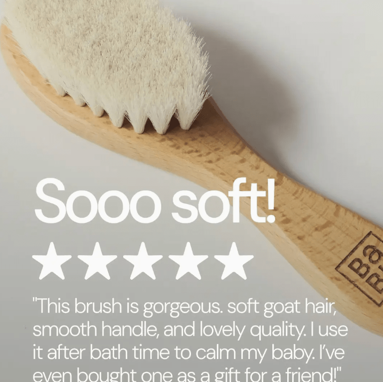 Wooden Baby Hairbrush – Soft Goat Hair Bristles (Natural Beechwood) | Premium Gift Box from The Gifting Suite | Australia