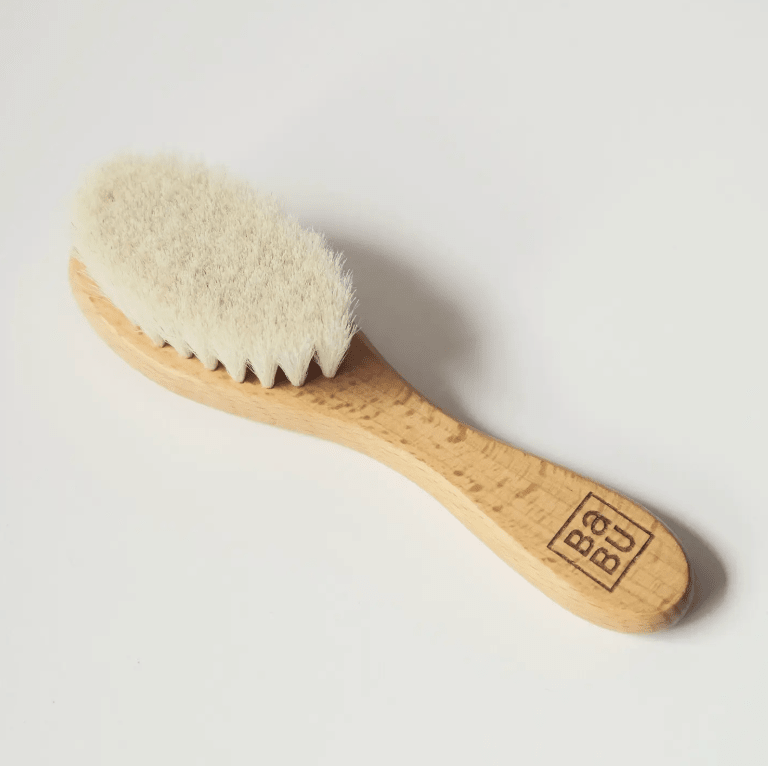 Wooden Baby Hairbrush – Soft Goat Hair Bristles (Natural Beechwood) | Premium Gift Box from The Gifting Suite | Australia